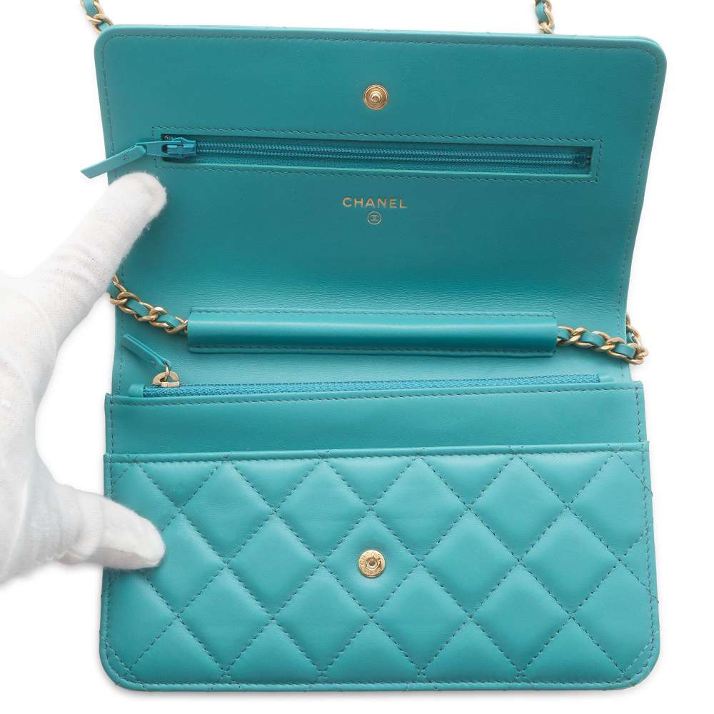 CHANEL Matelasse Chain wallet Light Blue A33814 Lambskin