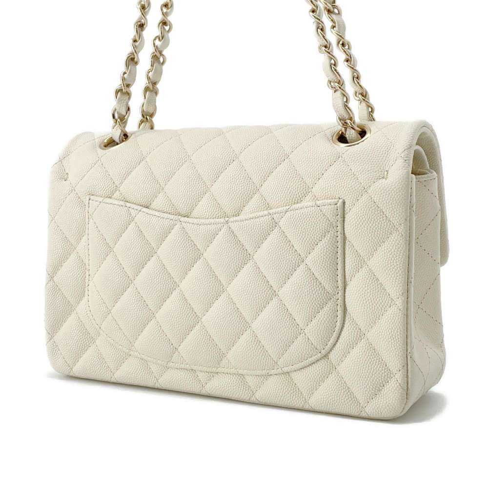 CHANEL Matelasse W Flap W Chain Shoulder Off-white A01113 Caviar Leather Size 23