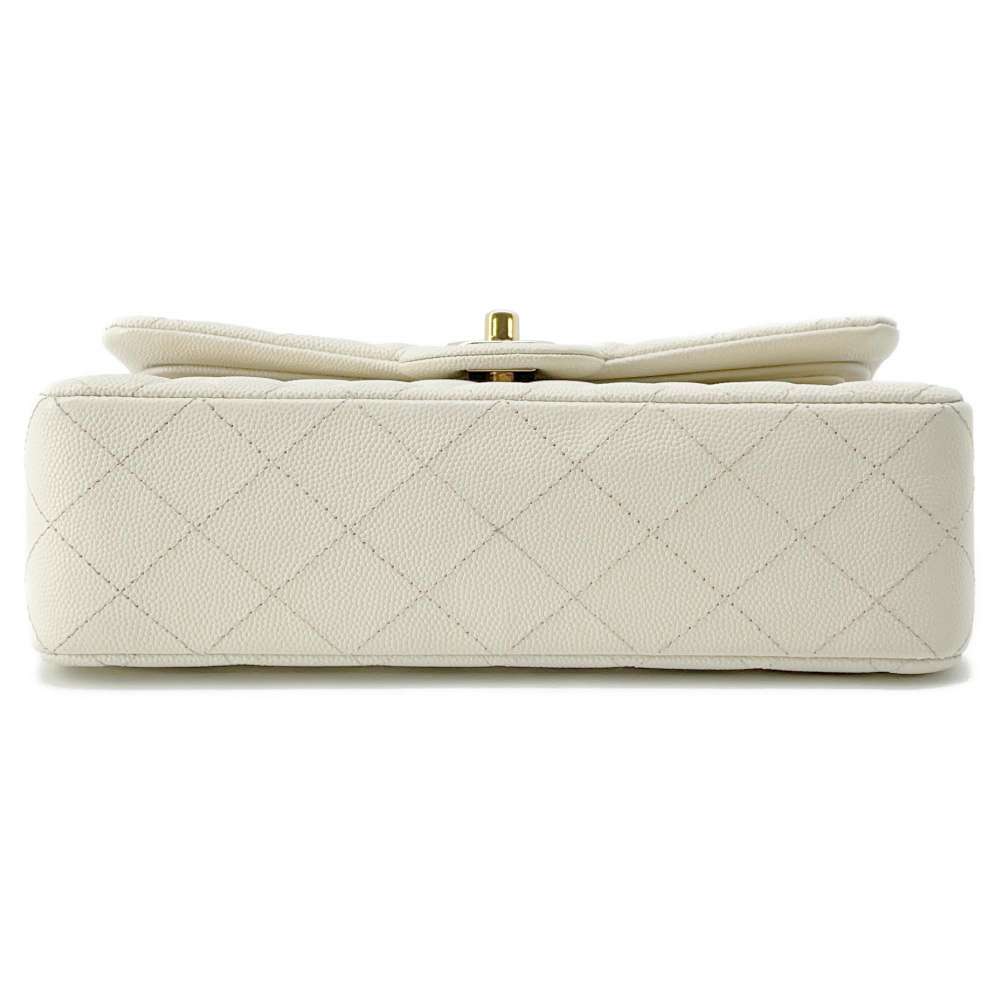 CHANEL Matelasse W Flap W Chain Shoulder Off-white A01113 Caviar Leather Size 23