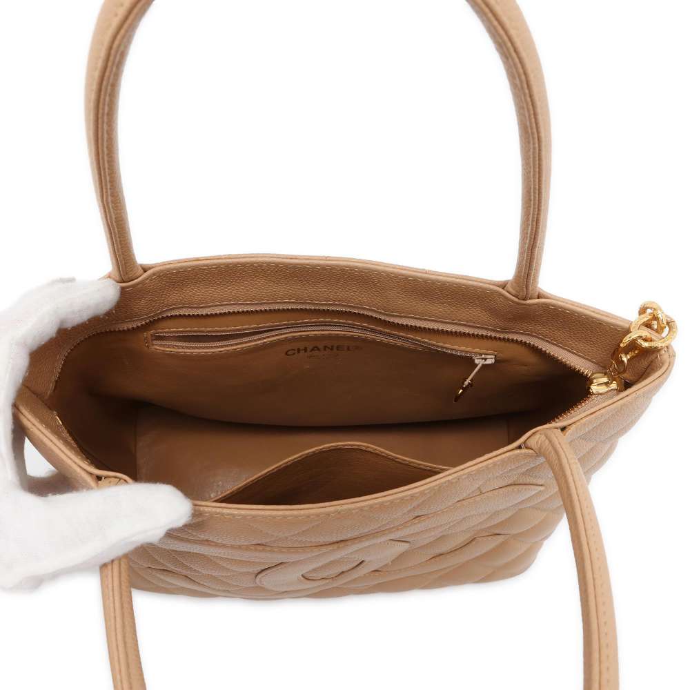 CHANEL Medallion Tote Beige A01804 Caviar Leather