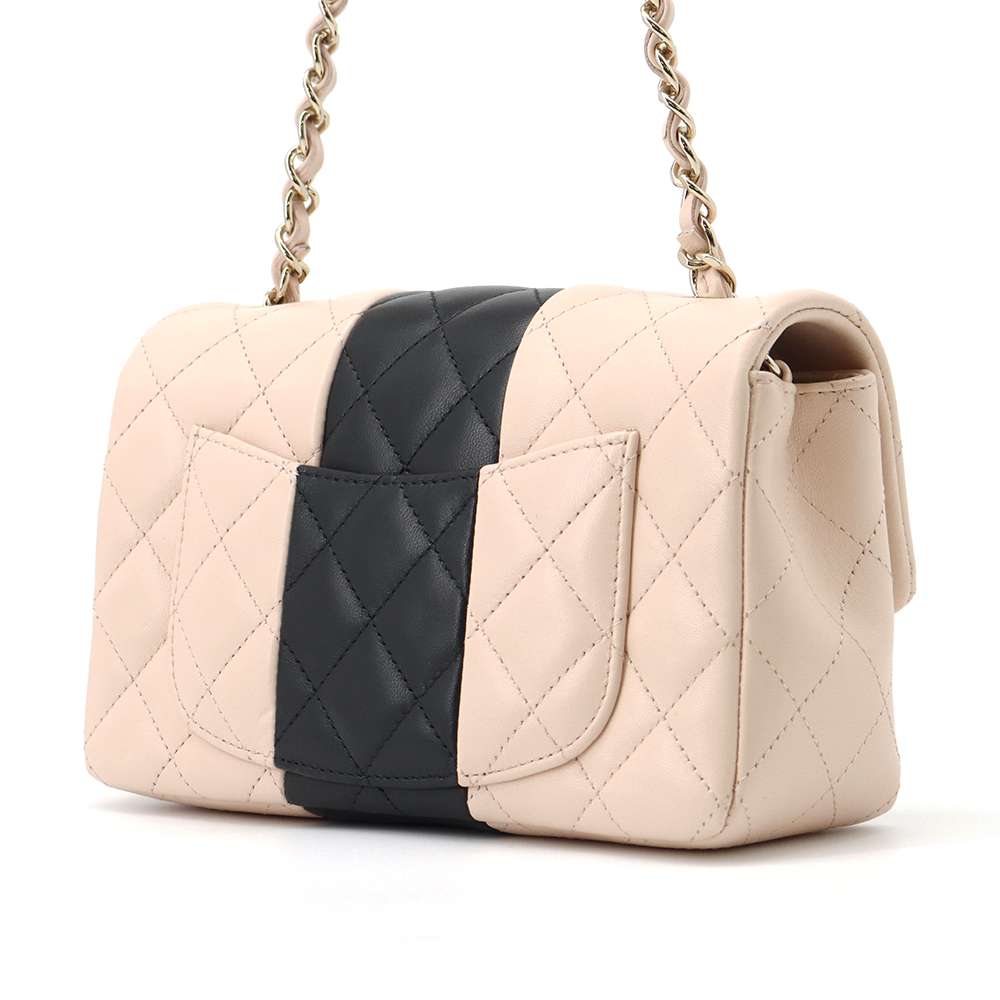 CHANEL Mini Materasse Chain Shoulder Pink/Black A69900 Lambskin