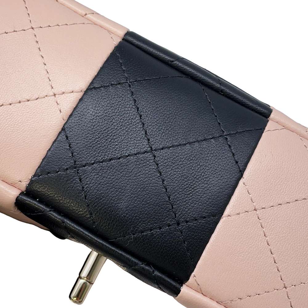 CHANEL Mini Materasse Chain Shoulder Pink/Black A69900 Lambskin