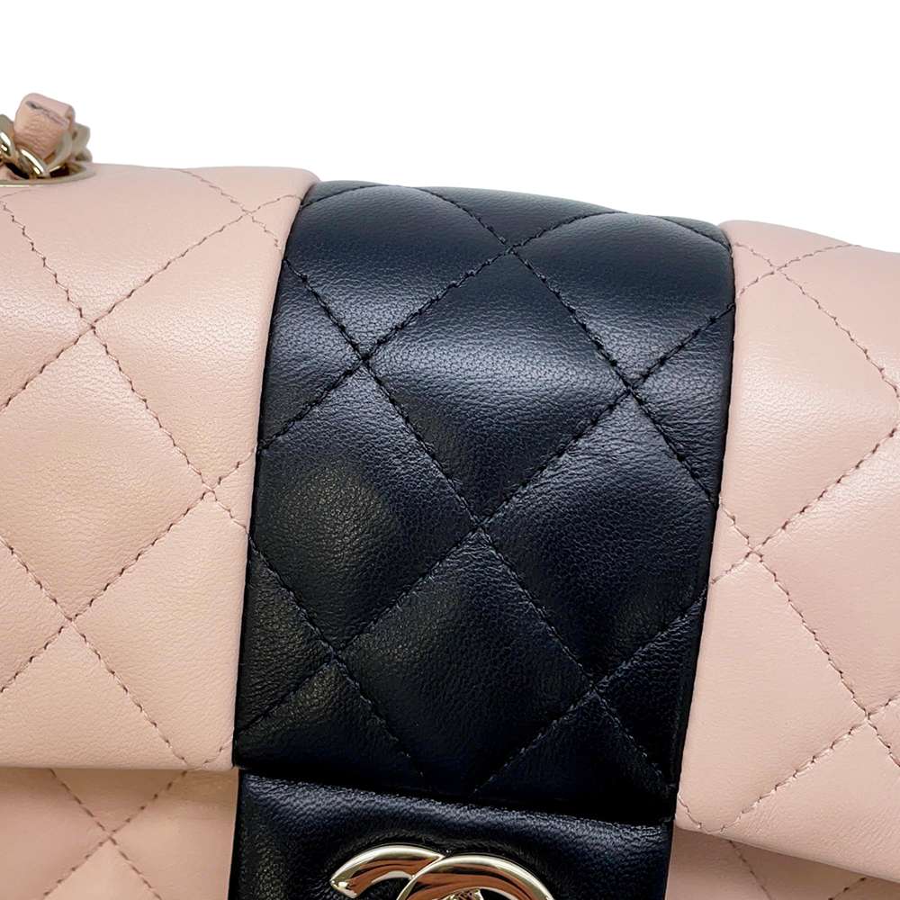 CHANEL Mini Materasse Chain Shoulder Pink/Black A69900 Lambskin