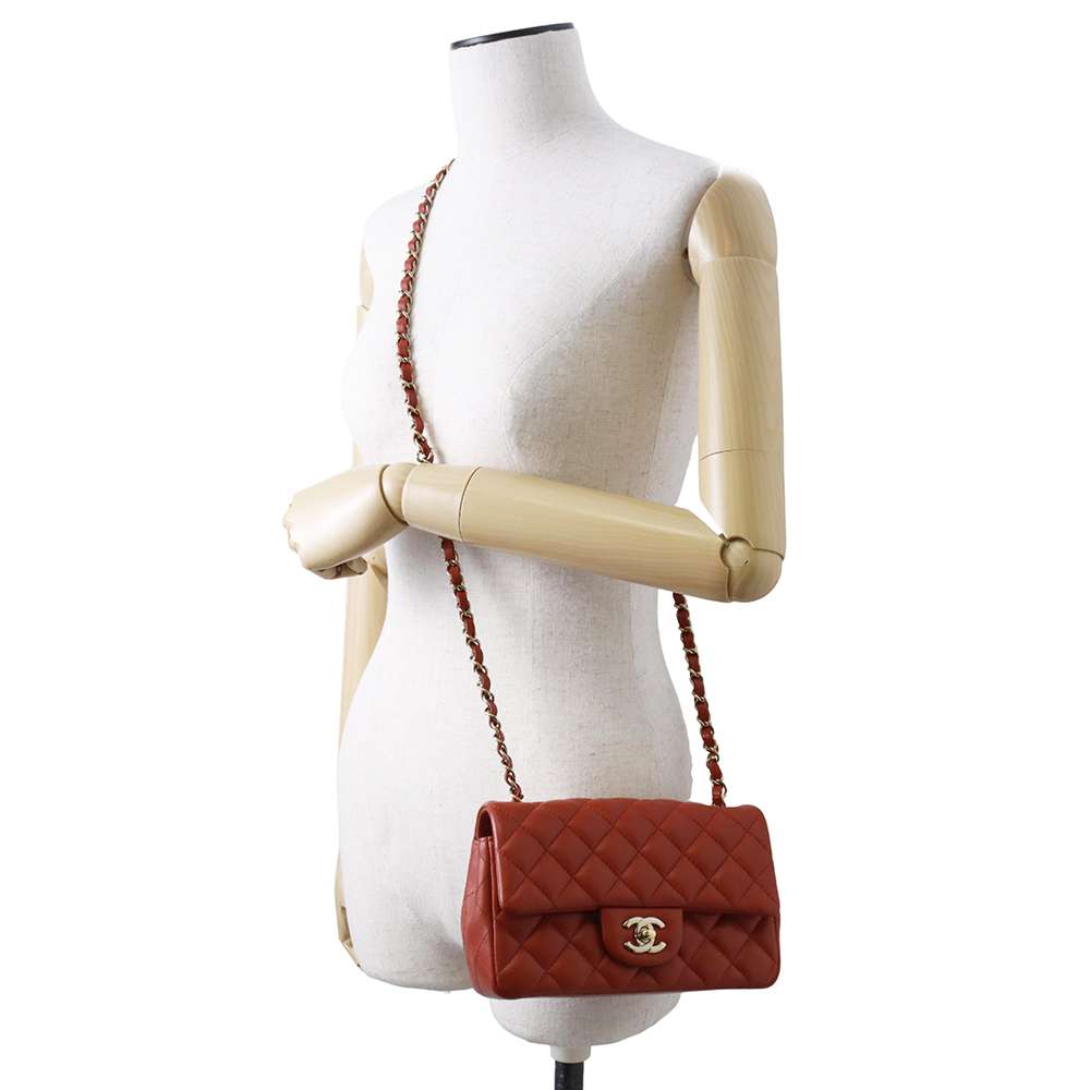 CHANEL Mini Materasse Chain Shoulder Red A69900 Lambskin