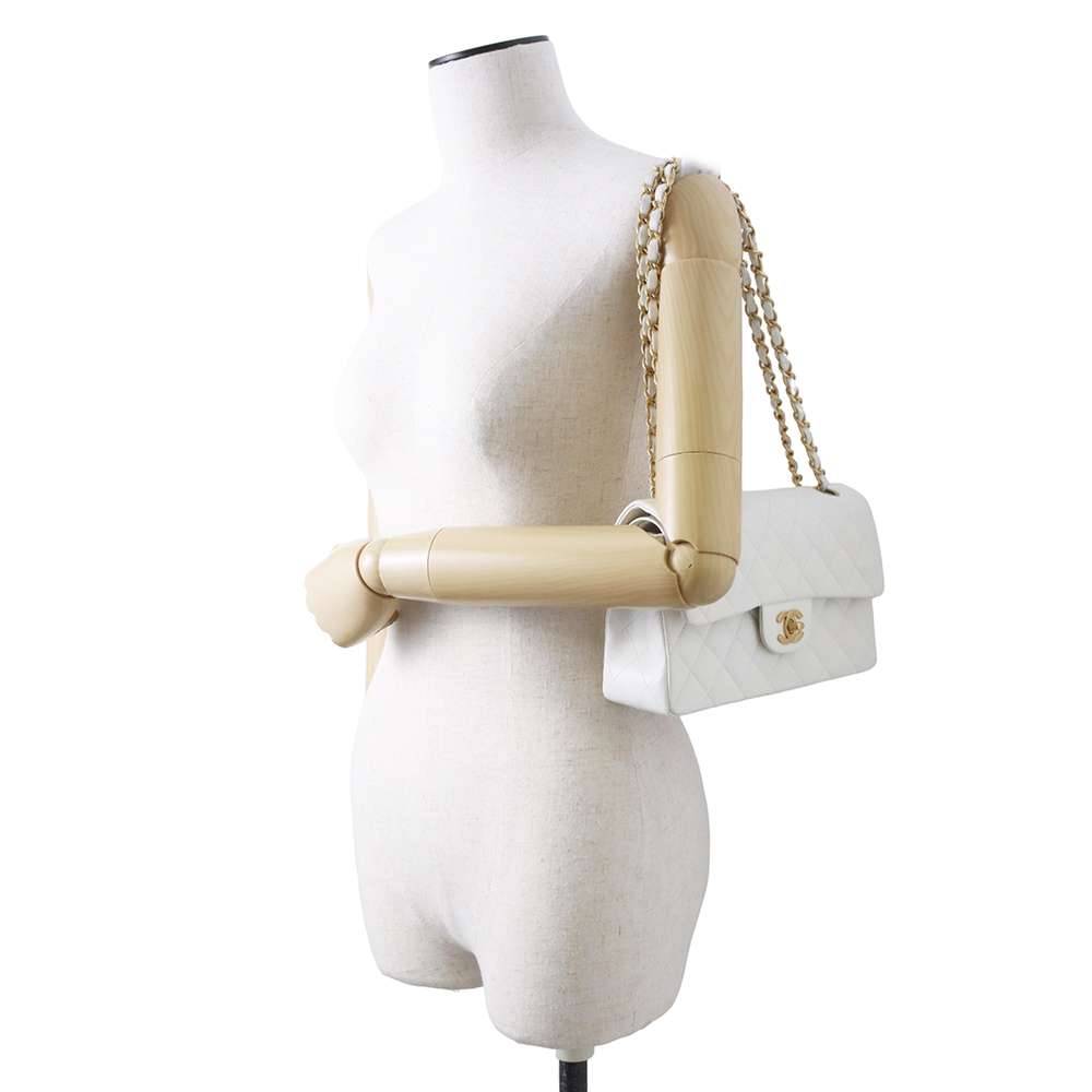 CHANEL Matelasse ChainShoulder White A01113 Lambskin