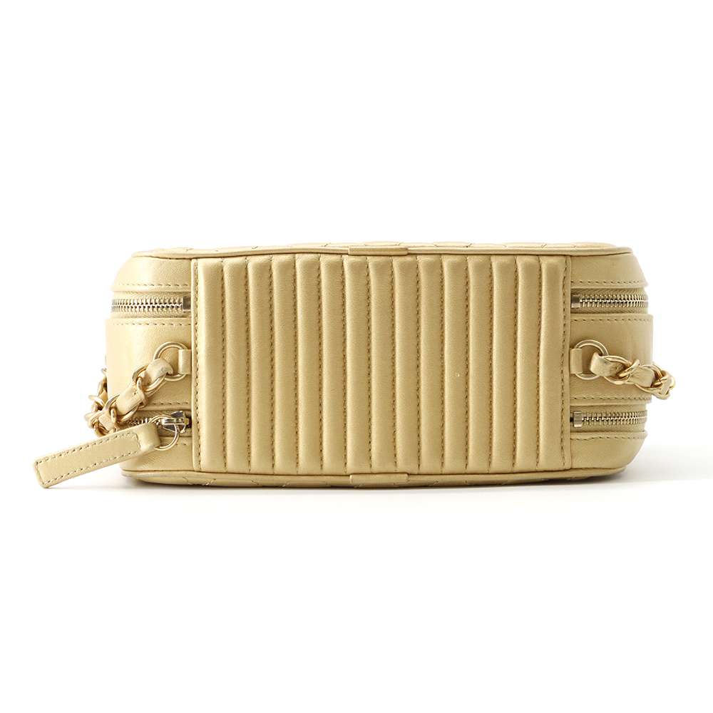 CHANEL Cocoboy Matelasse Double Zip Camera Bag Gold A92656 Leather