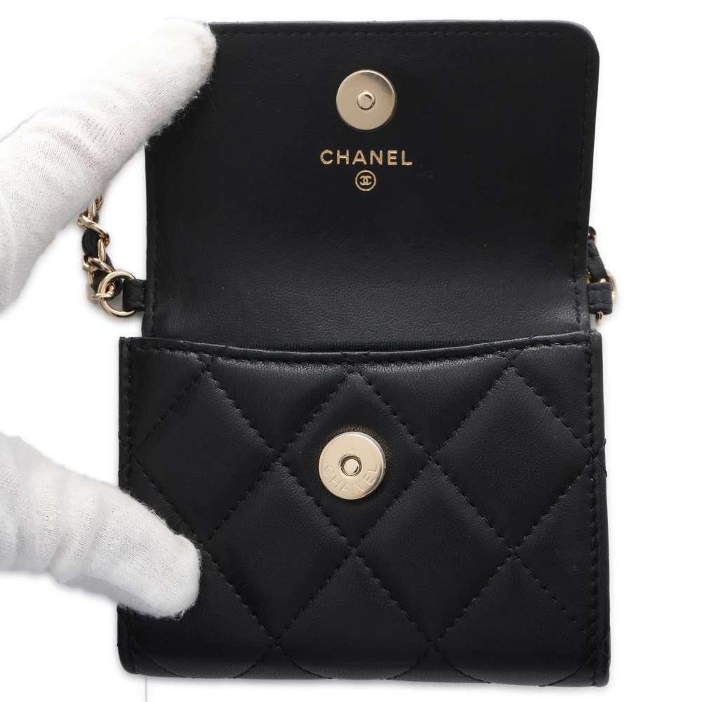 CHANEL Matelasse Pearl Chain Wallet Black AP2583 Lambskin