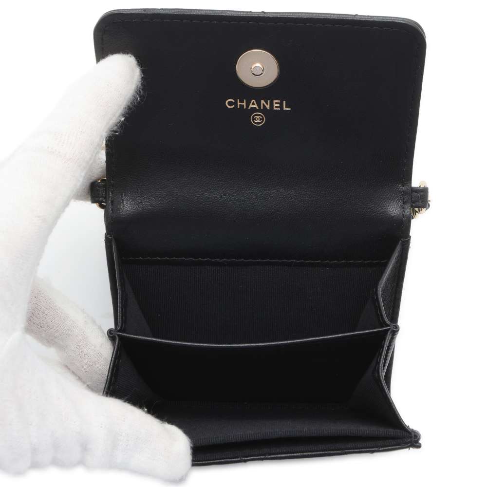 CHANEL Matelasse Pearl Chain Wallet Black AP2583 Lambskin