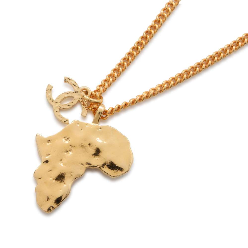 CHANEL African Continent Necklace Gold Gold Plated