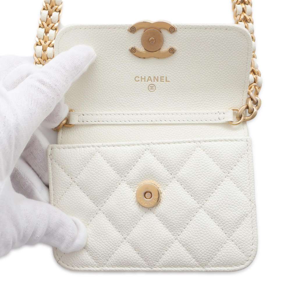 CHANEL Mini Materasse Chain Shoulder White AP2629 Caviar Leather