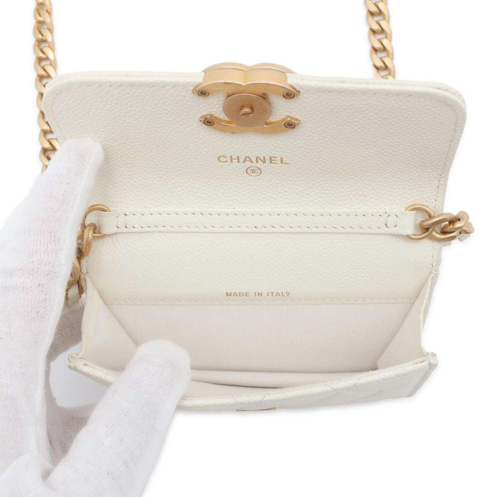 CHANEL Mini Materasse Chain Shoulder White AP2629 Caviar Leather