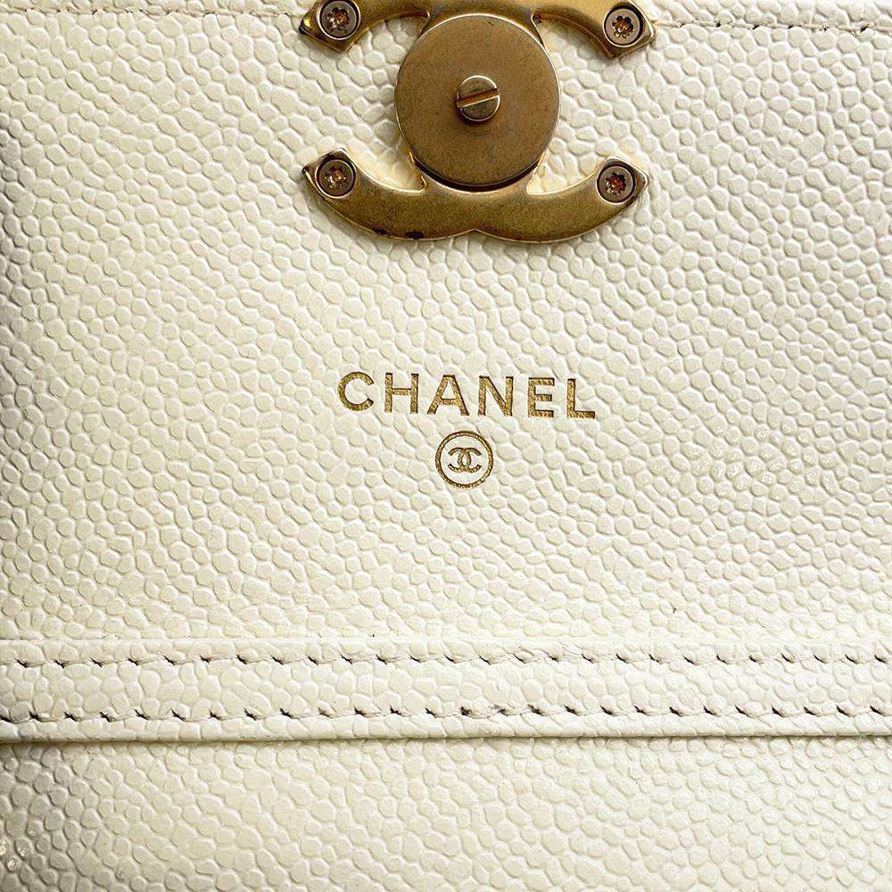 CHANEL Mini Materasse Chain Shoulder White AP2629 Caviar Leather