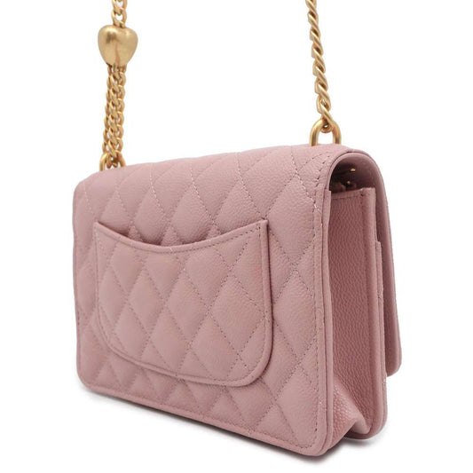 CHANEL Heart Chain Chain Wallet Pink Caviar Leather