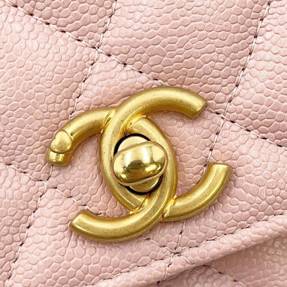 CHANEL Heart Chain Chain Wallet Pink Caviar Leather