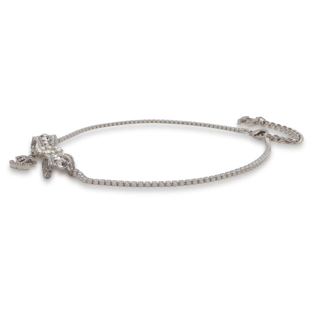 CHANEL CC Logo Ribbon Motif Necklace ABB038 Metal Faux Pearl  Rhinestone