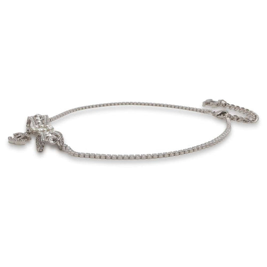 CHANEL CC Logo Ribbon Motif Necklace ABB038 Metal Faux Pearl  Rhinestone