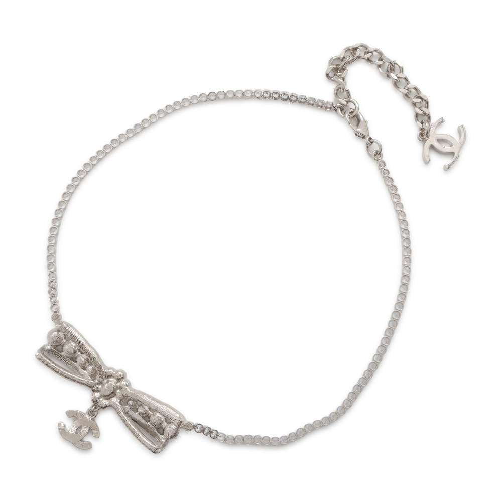 CHANEL CC Logo Ribbon Motif Necklace ABB038 Metal Faux Pearl  Rhinestone