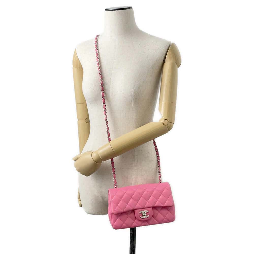 CHANEL Mini Matelasse Chain Shoulder Bag Pink A69900 Lambskin Size 20