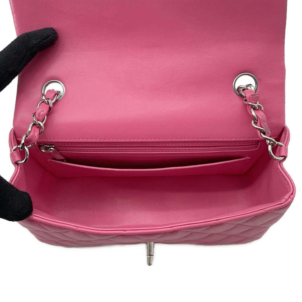 CHANEL Mini Matelasse Chain Shoulder Bag Pink A69900 Lambskin Size 20