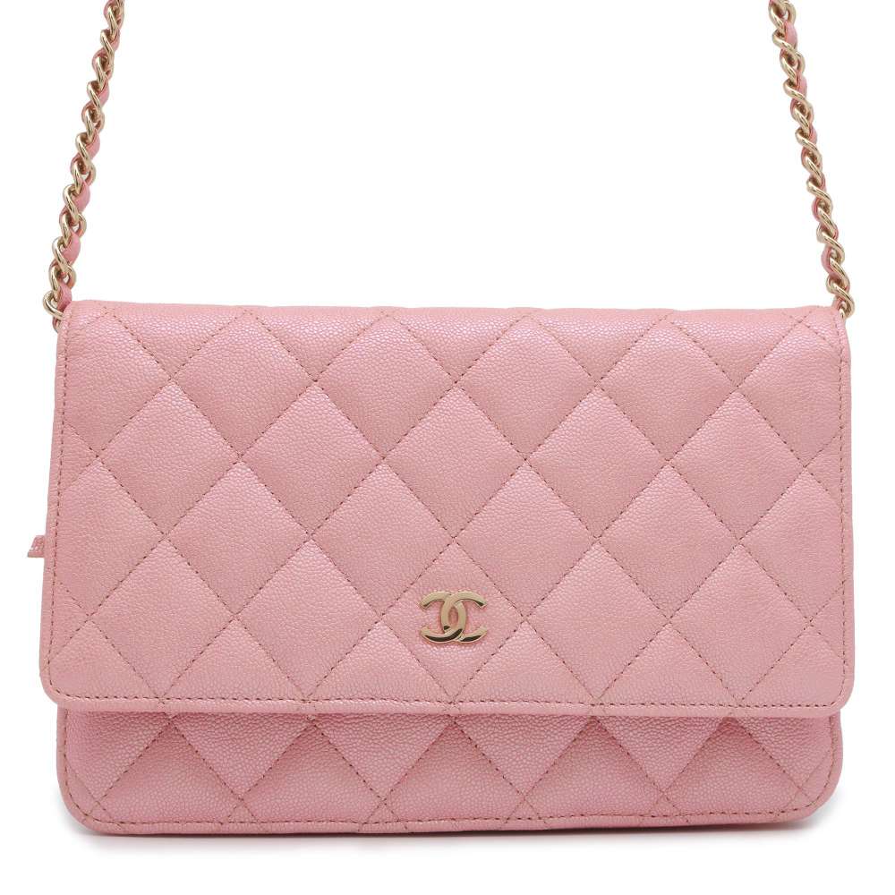 CHANEL Matelasse Chain wallet MetalicPink A33814 Caviar Leather