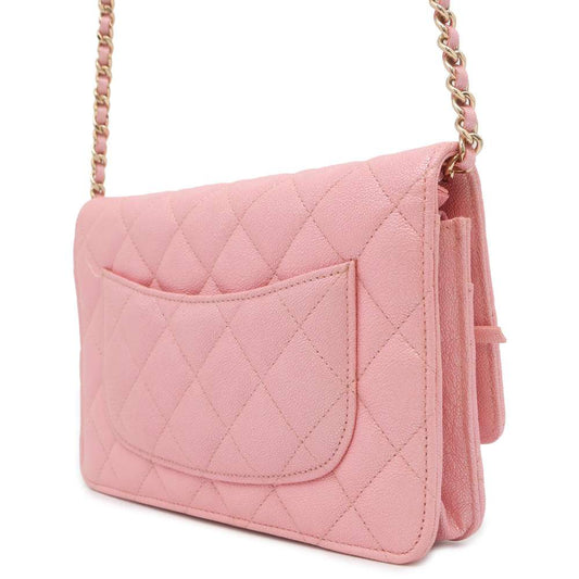 CHANEL Matelasse Chain wallet MetalicPink A33814 Caviar Leather