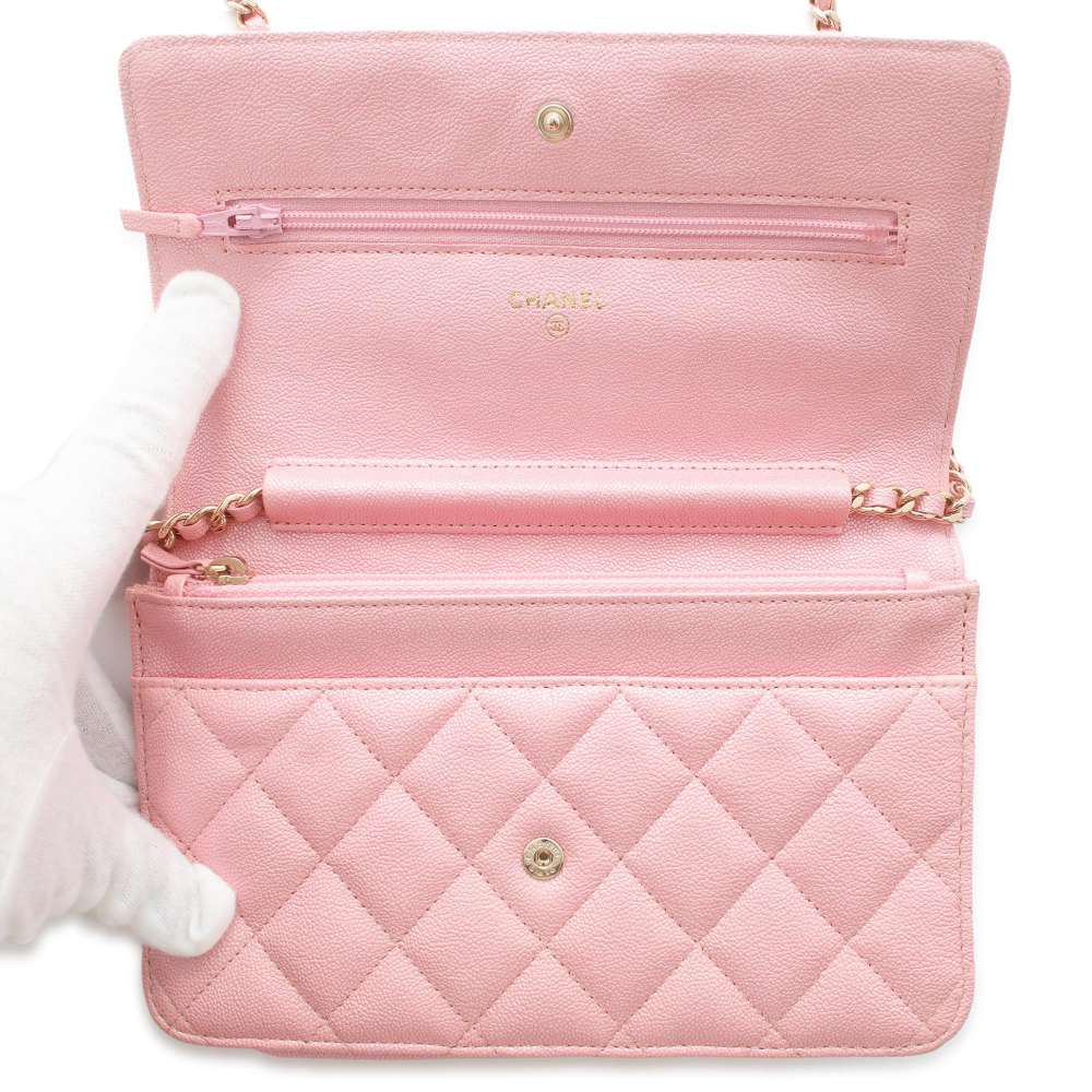 CHANEL Matelasse Chain wallet MetalicPink A33814 Caviar Leather