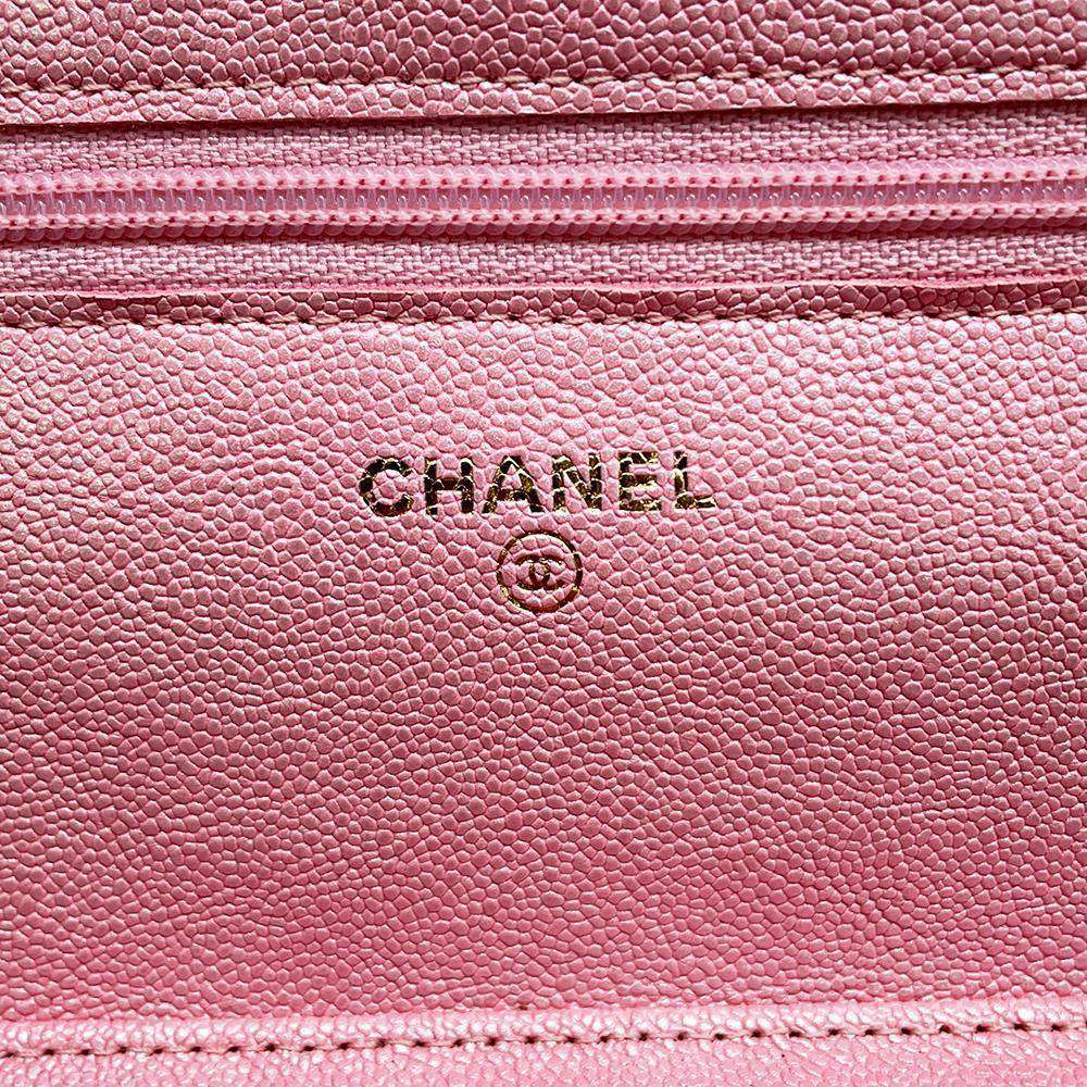 CHANEL Matelasse Chain wallet MetalicPink A33814 Caviar Leather