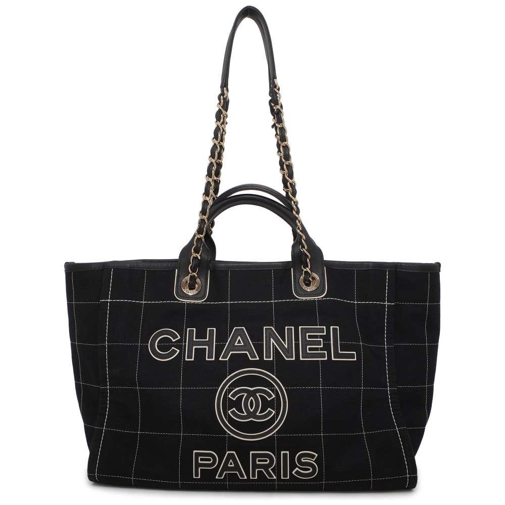 CHANEL Deauville Tote Bag Black A66941 Canvas Leather