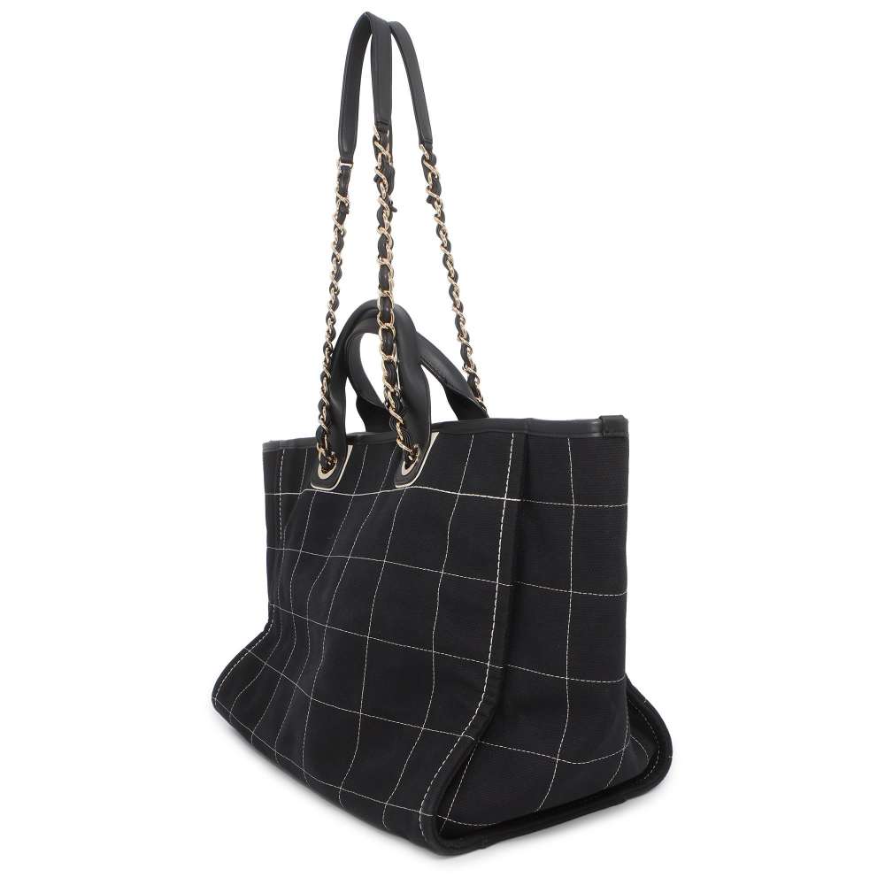 CHANEL Deauville Tote Bag Black A66941 Canvas Leather