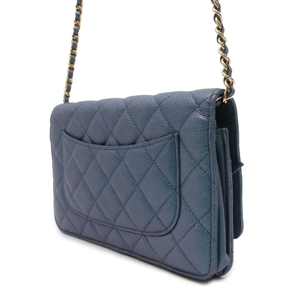 CHANEL Matelasse Chain wallet Metalic Blue A33814 Caviar Leather