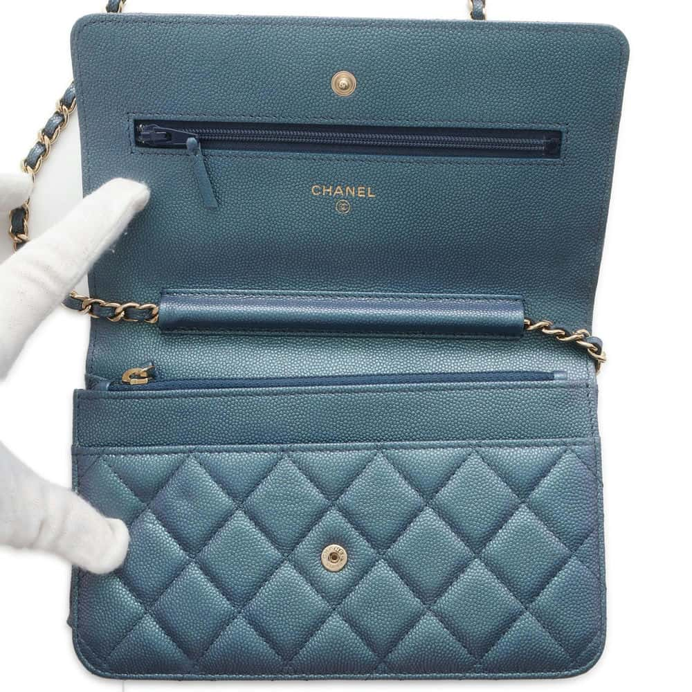 CHANEL Matelasse Chain wallet Metalic Blue A33814 Caviar Leather