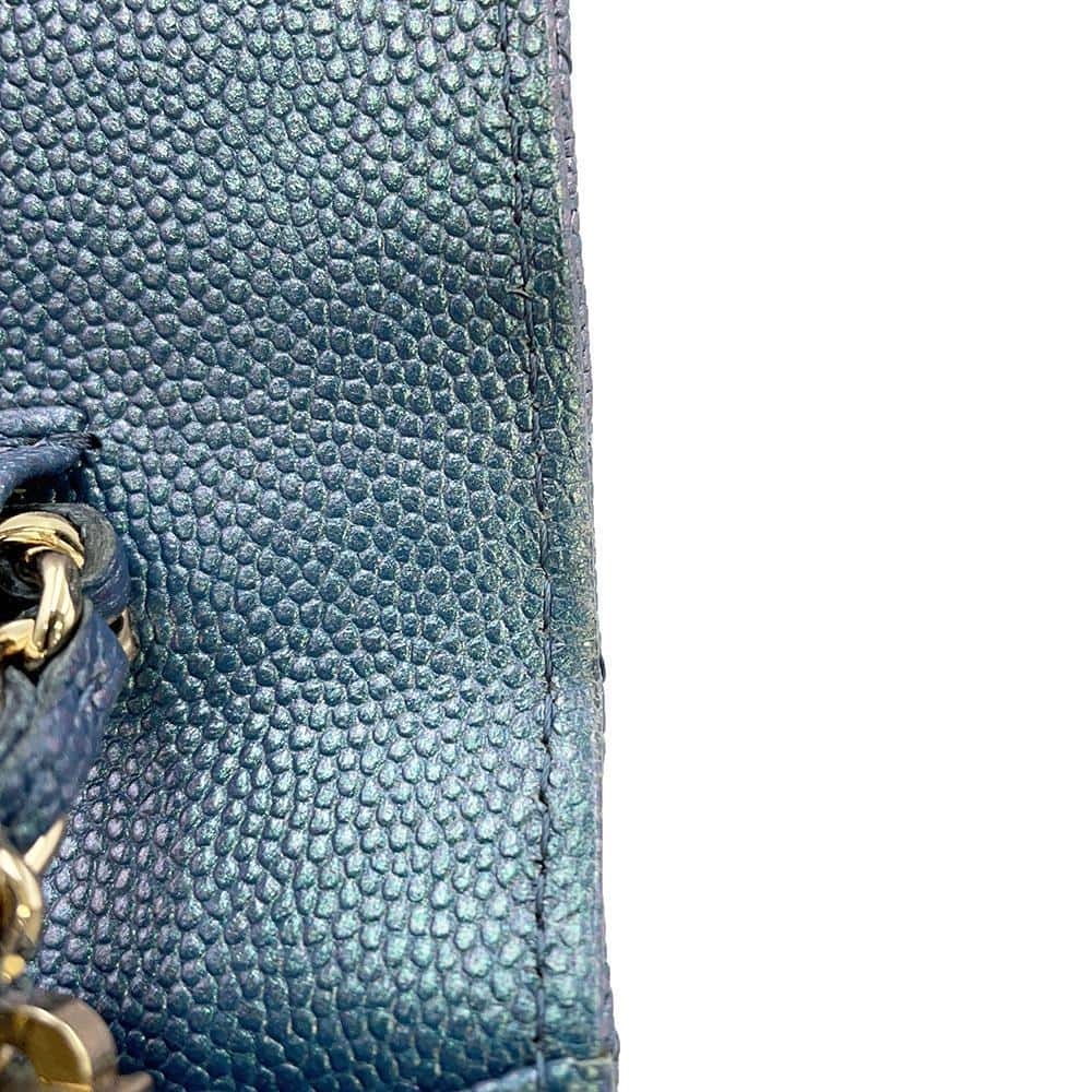 CHANEL Matelasse Chain wallet Metalic Blue A33814 Caviar Leather