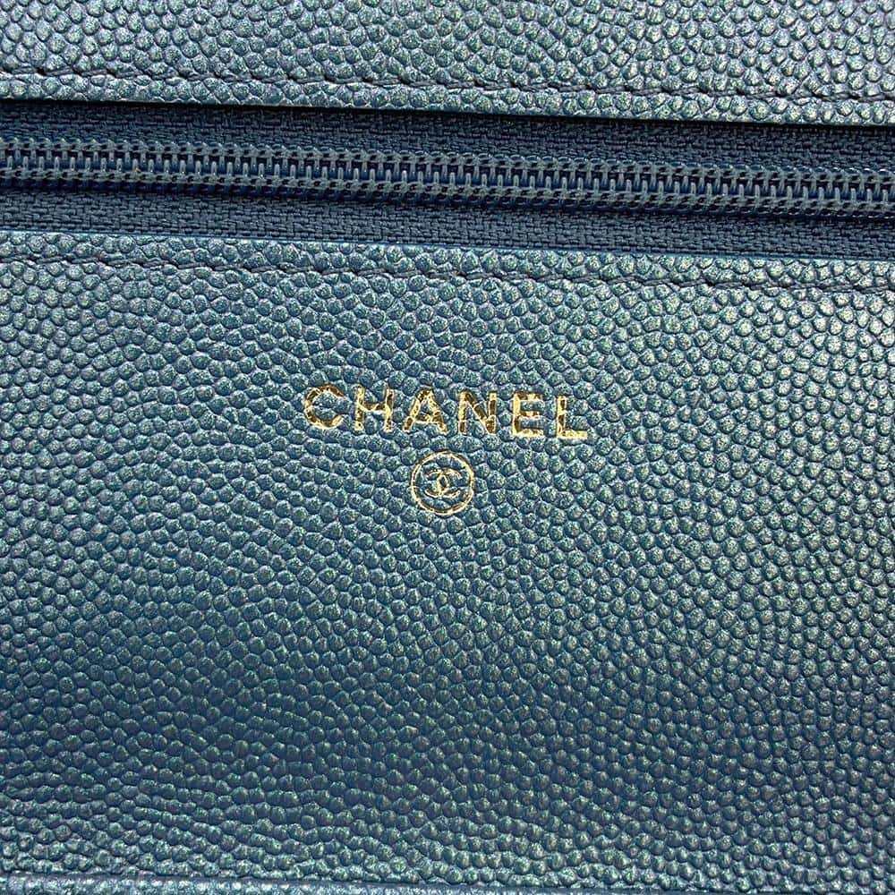 CHANEL Matelasse Chain wallet Metalic Blue A33814 Caviar Leather