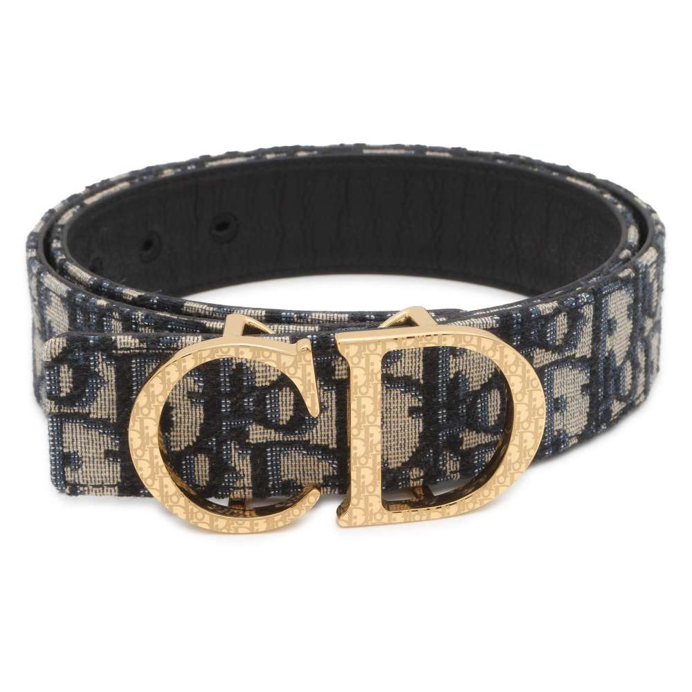 Dior Oblique Belt Navy Canvas Leather