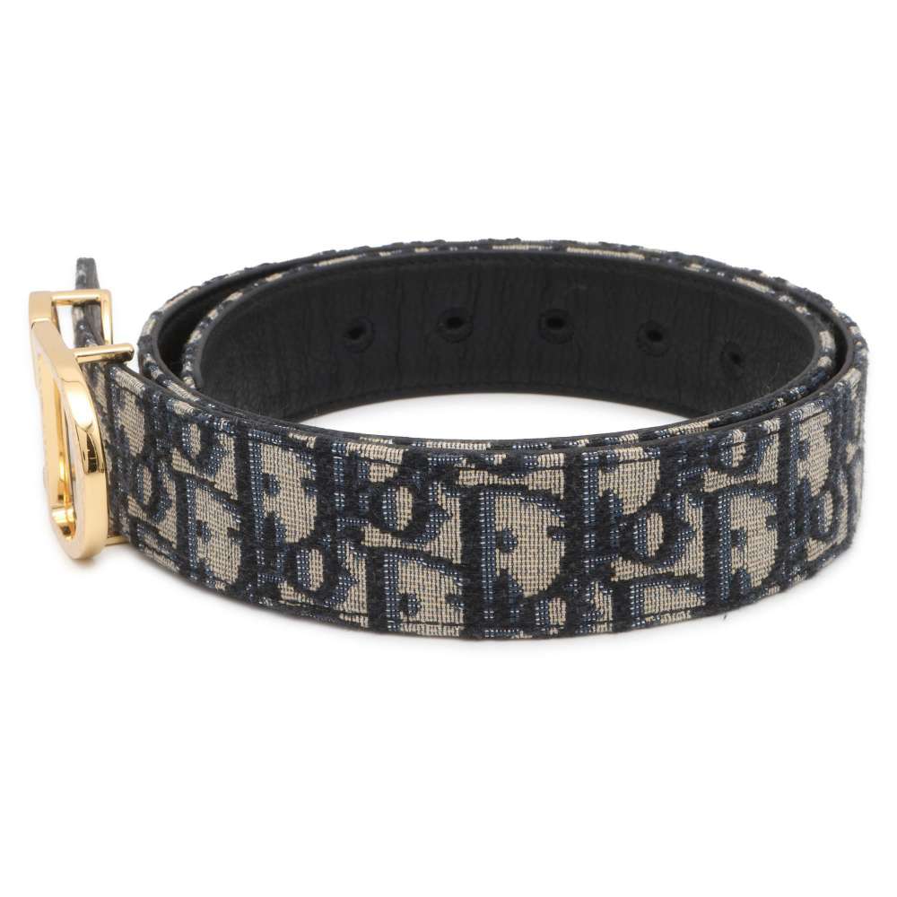 Dior Oblique Belt Navy Canvas Leather