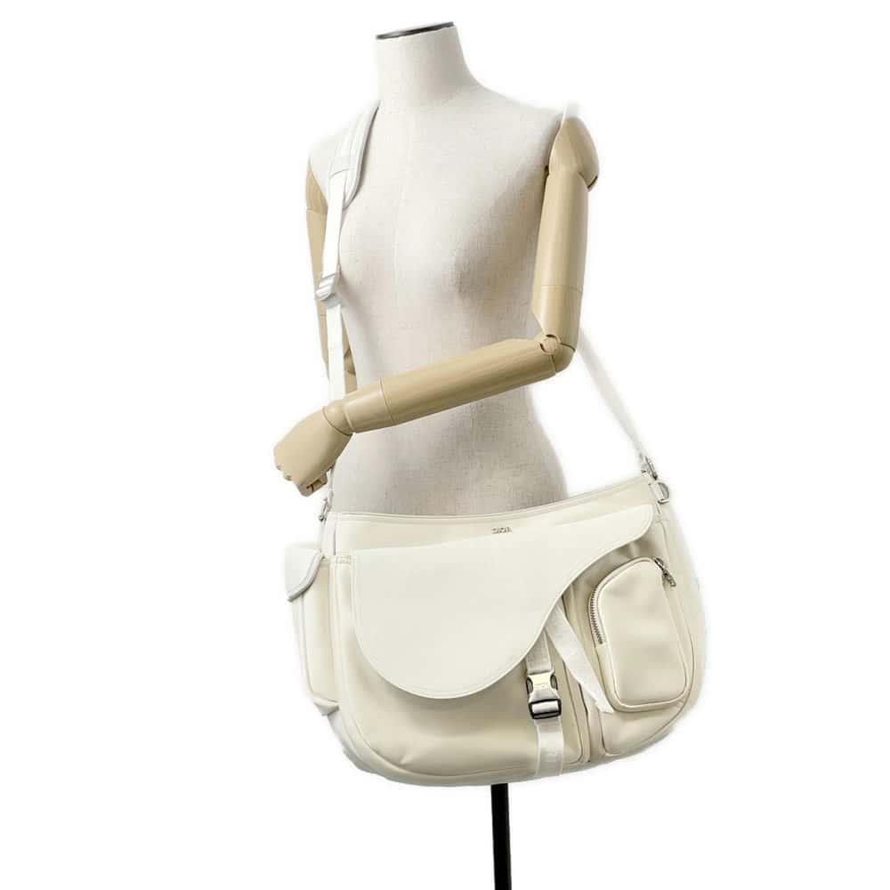 Dior Sacai collaboration saddle soft bag White 1ADHO029USG Nylon Leather