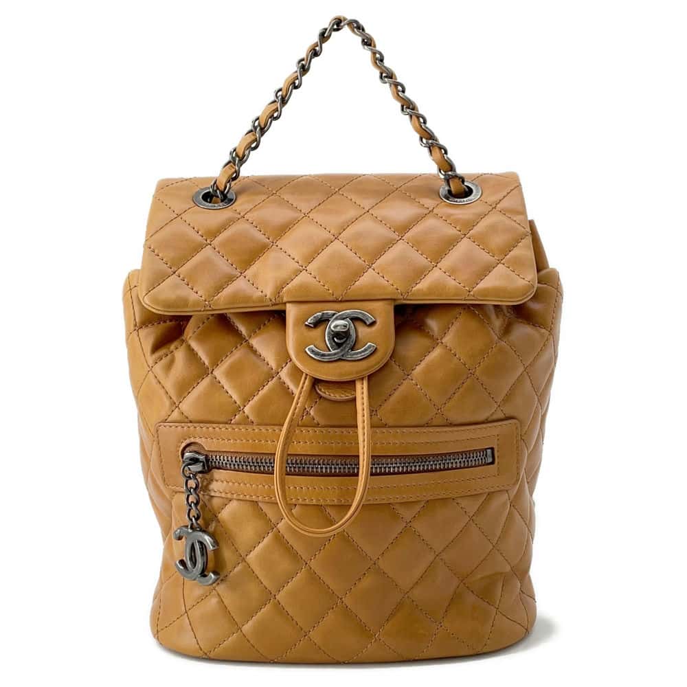 CHANEL Matelasse CC Logo Chain Backpack Brown A92961 Calf Leather