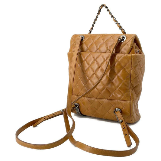 CHANEL Matelasse CC Logo Chain Backpack Brown A92961 Calf Leather