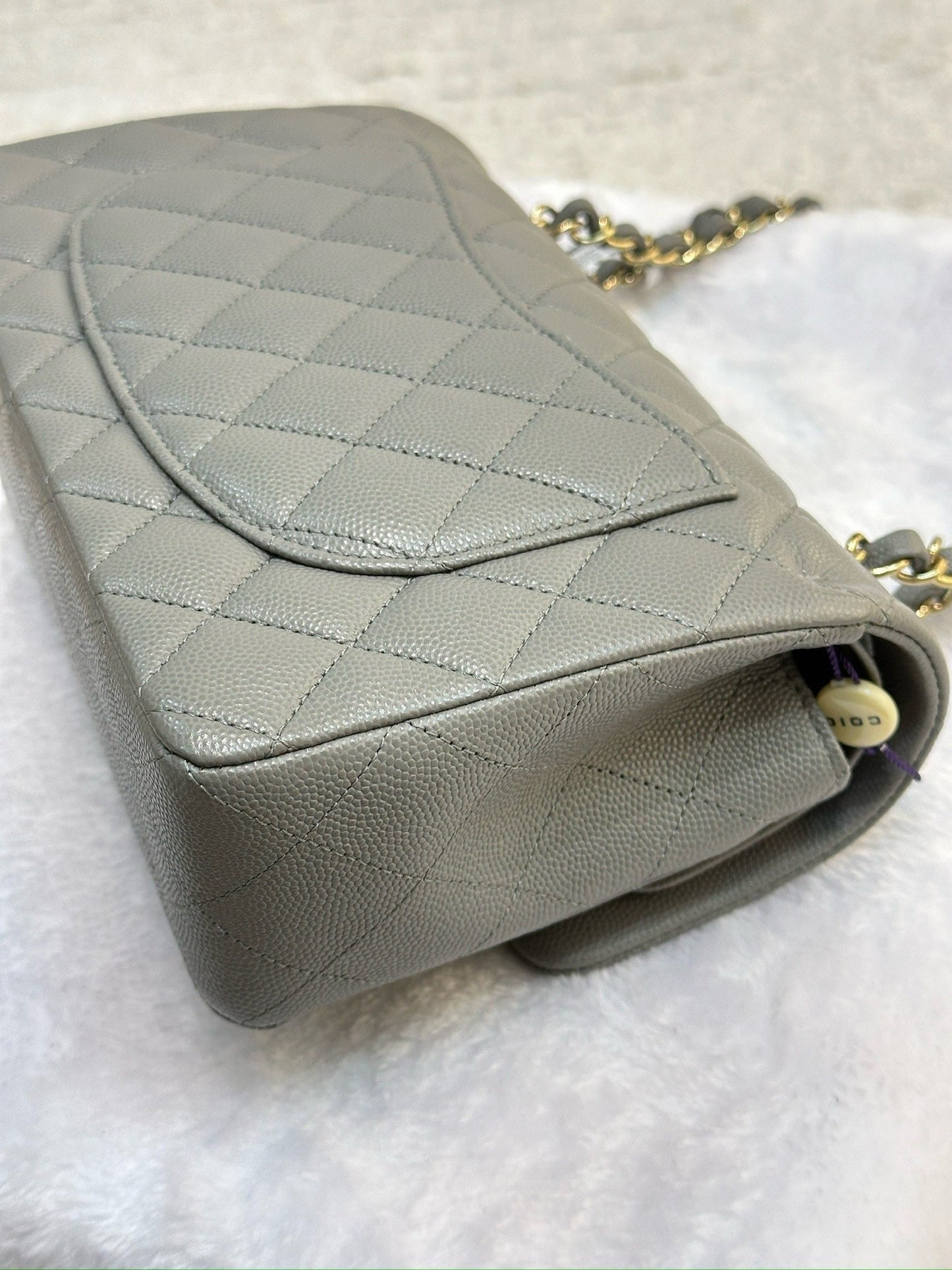 Chanel Small Caviar Quilted Double Flap Grey LGHW