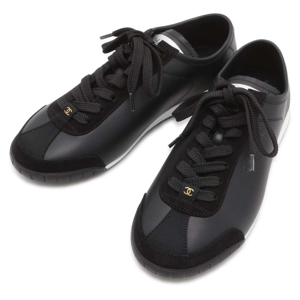 CHANEL CC Logo Sneakers Black G45714 Calf Leather suede Size 36