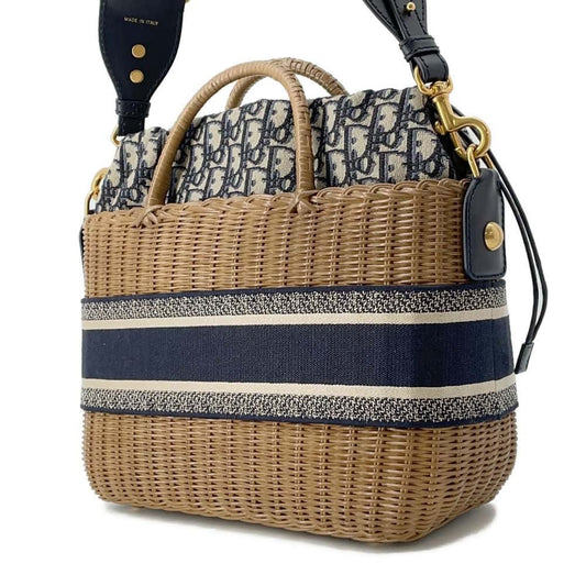 Dior Oblique Wicker Basket Bag Navy/Brown M7601CMVO Rattan Canvas