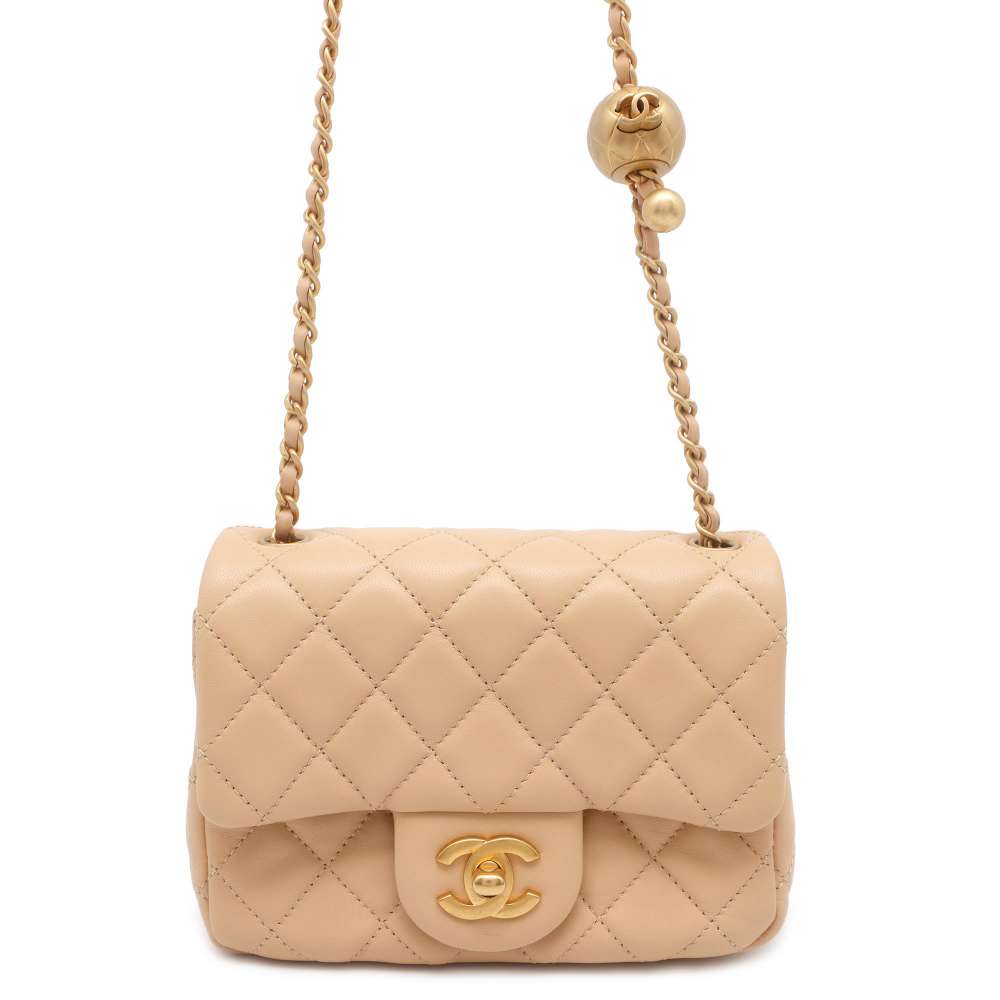 CHANEL Mini Matelasse Coco Ball ChainShoulder Beige AS1786 Lambskin Size Mini