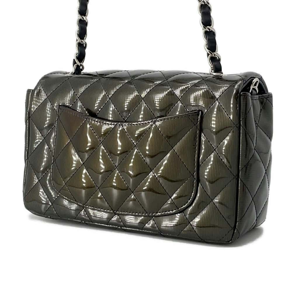 CHANEL Matelasse Single Flap ChainShoulder Bag Khaki A69900 Patent Leather Size 20