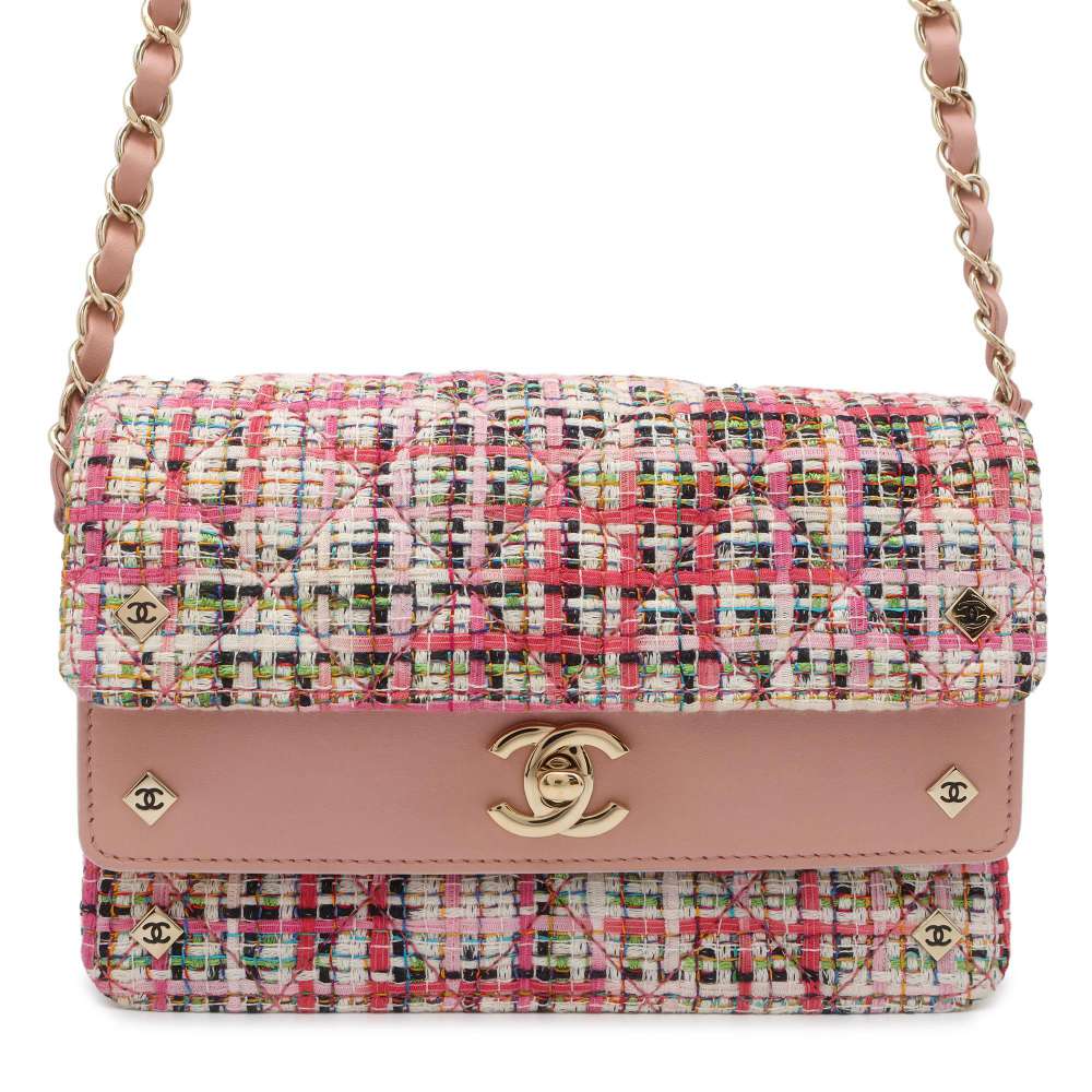 CHANEL Matelasse ChainShoulder Pink Tweed Lambskin
