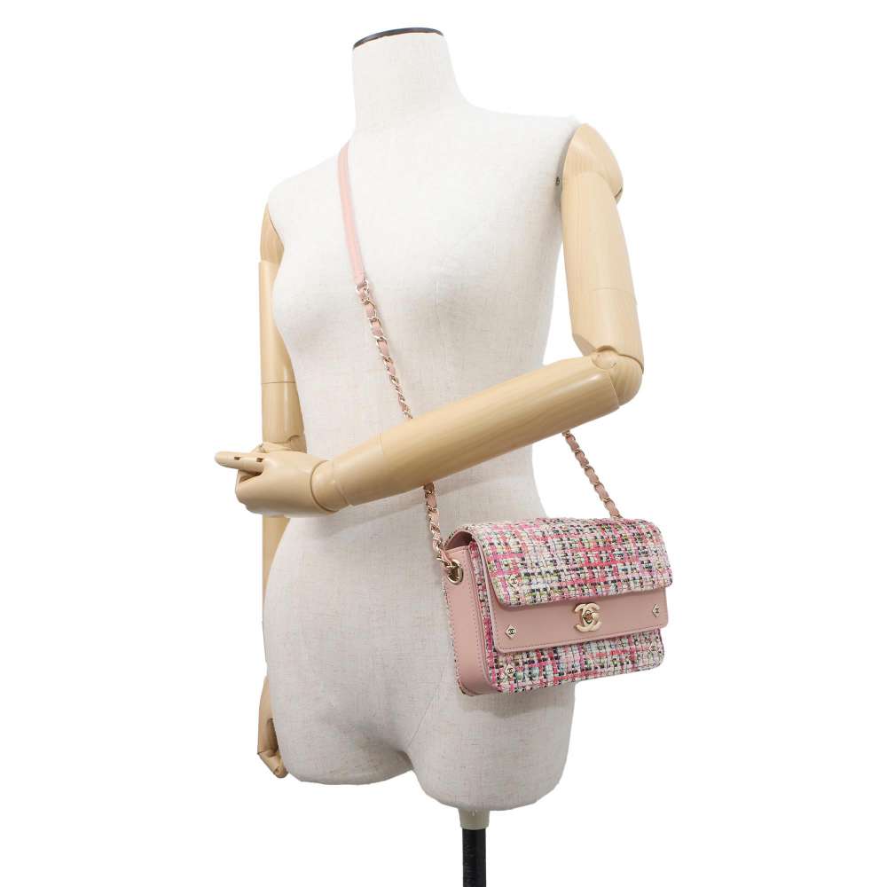 CHANEL Matelasse ChainShoulder Pink Tweed Lambskin