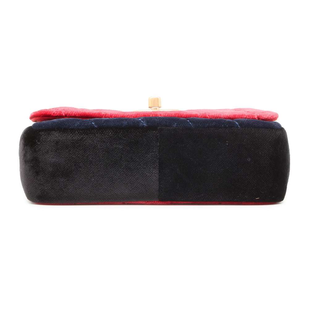 CHANEL Matelasse Camellia Shoulder Bag Red/Navy/Black Velour Size Mini