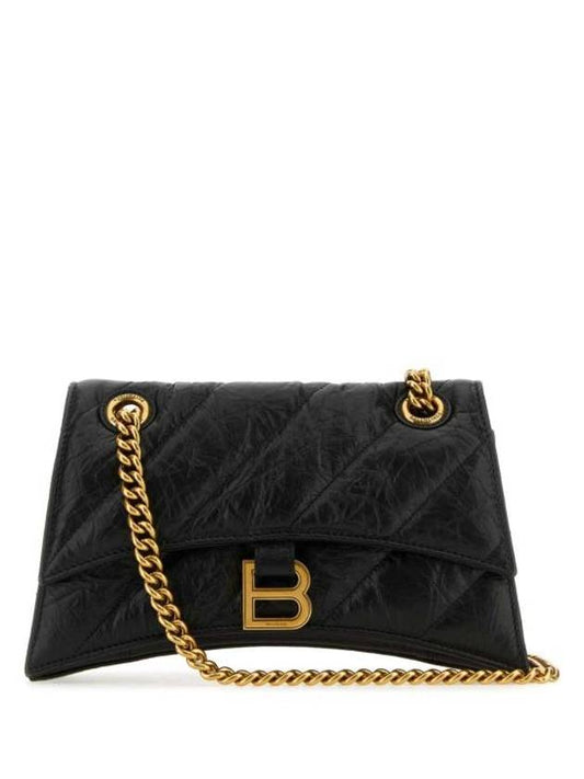 Luxury Balenciaga  Crush Chain Strap Small Leather Shoulder Bag Gold Black
