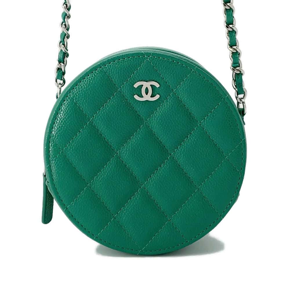 CHANEL Round Chain Shoulder Bag Green A70657 Caviar Leather