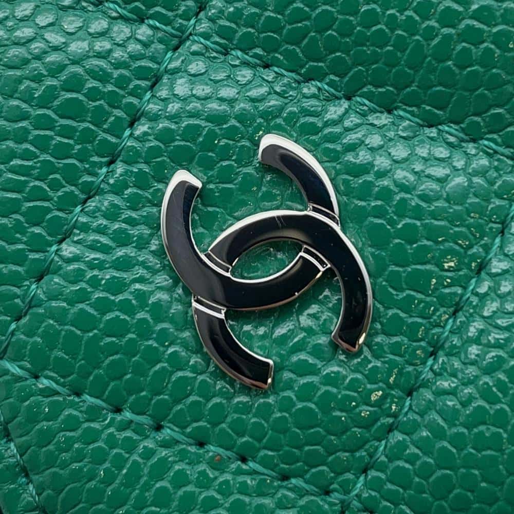 CHANEL Round Chain Shoulder Bag Green A70657 Caviar Leather