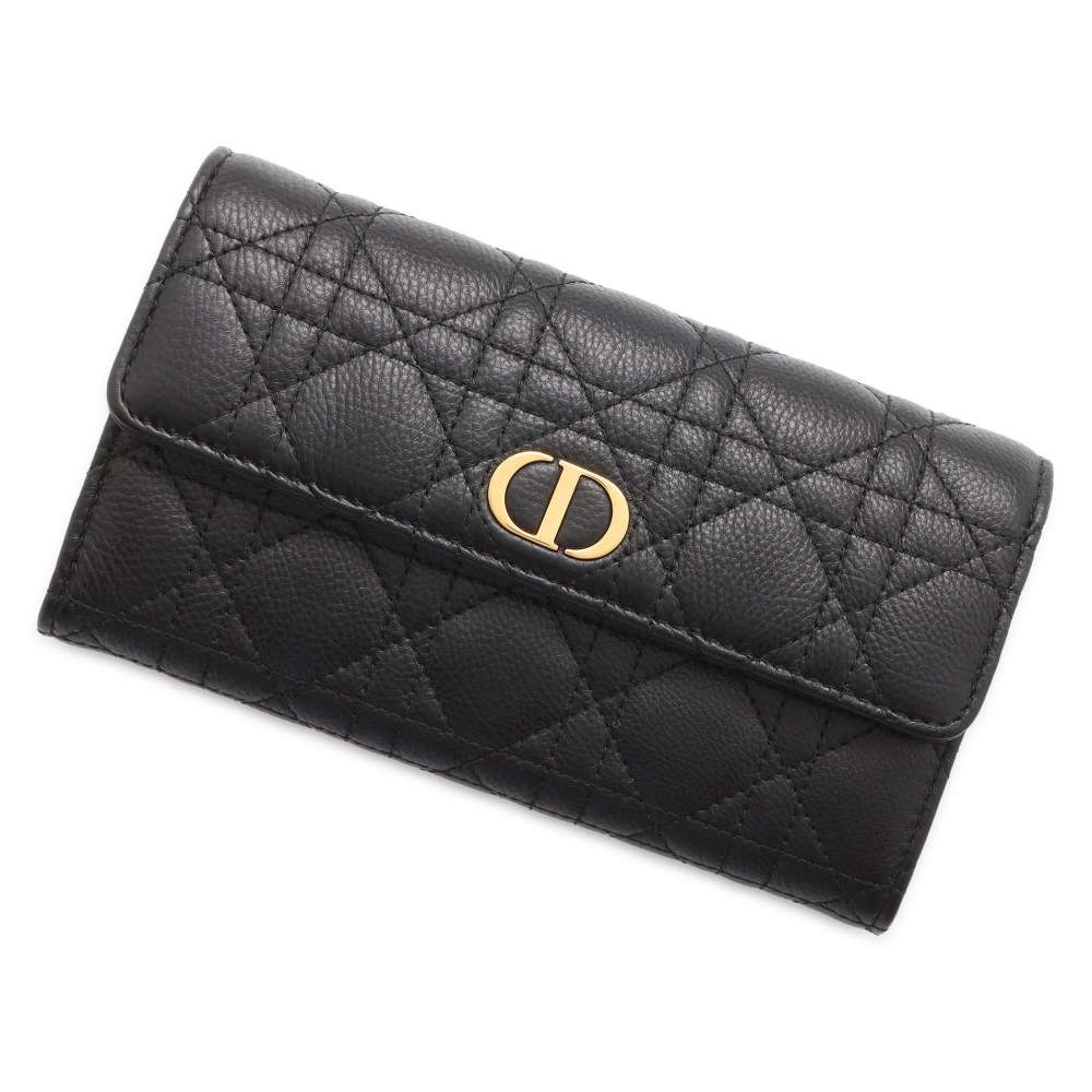 Dior Caro Long Flap Wallet Black S5039UWHC Leather